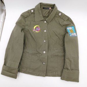 CITY UNLTD Olive Army Green Utility Denim Jacket 10 with crystals and sun